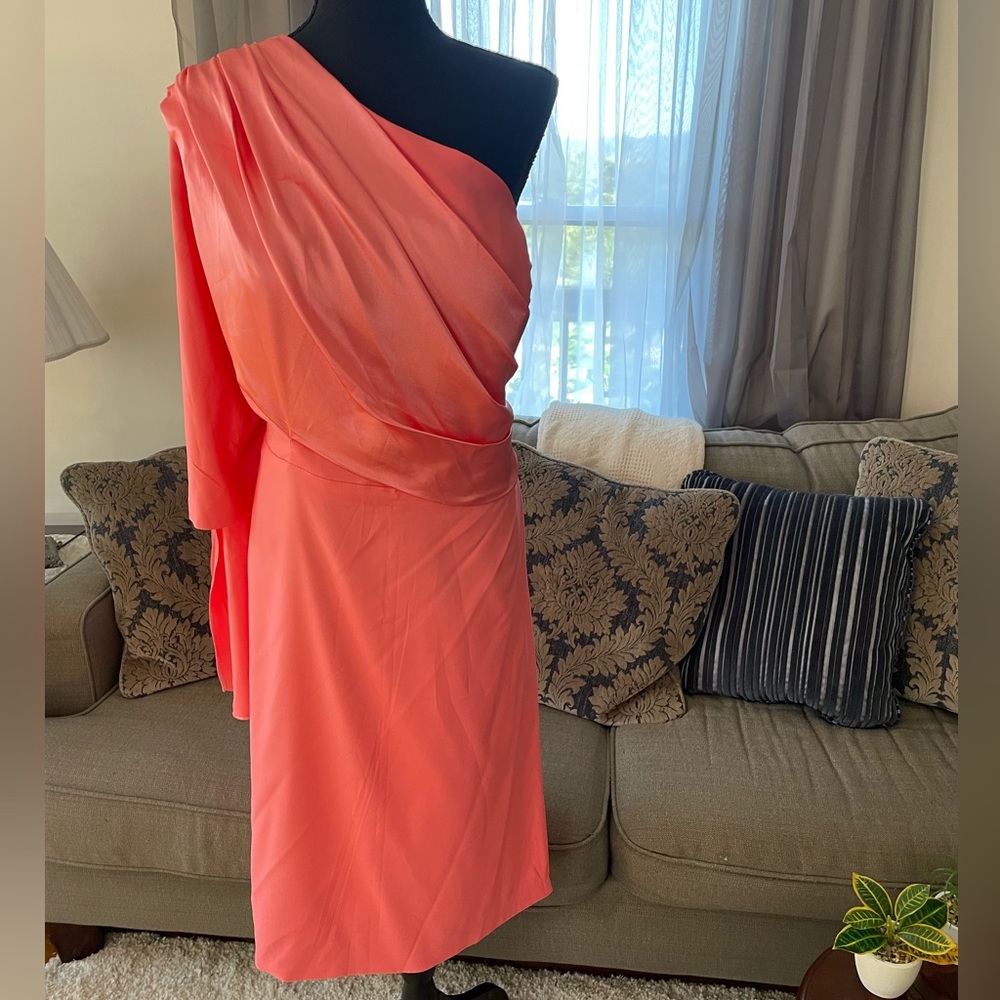 Ts couture coral one shoulder semi formal dress knee length New Years dress.2x